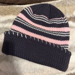 Striped Pink and Gray Beanie